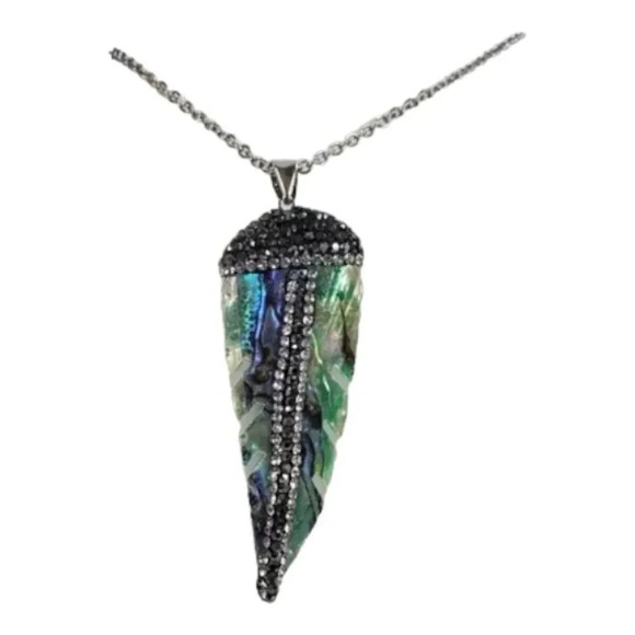 Lightweight Rhinestone adorned Feather Necklace with 18in Chain - Picture 5 of 9